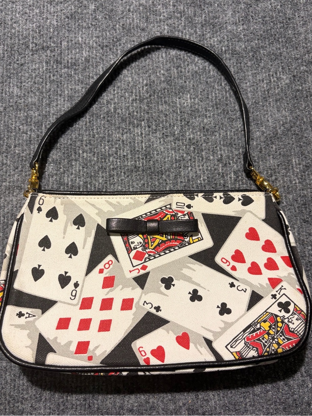 Lulu Guinness Playing Cards Print Shoulder Bag in White, Black, Red